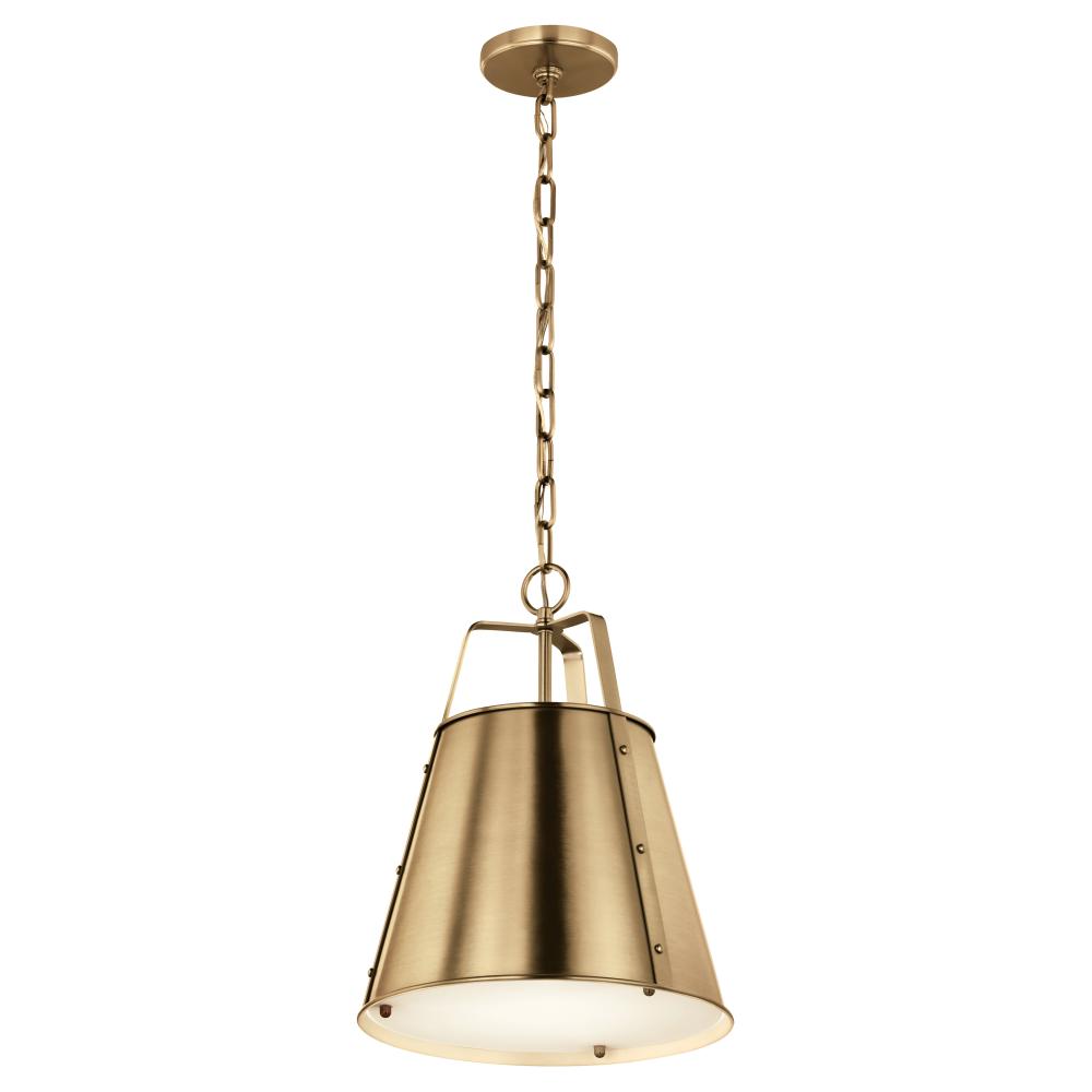 Etcher 13 Inch 1 Light Pendant with Etched Painted White Glass Diffuser in Champagne Bronze