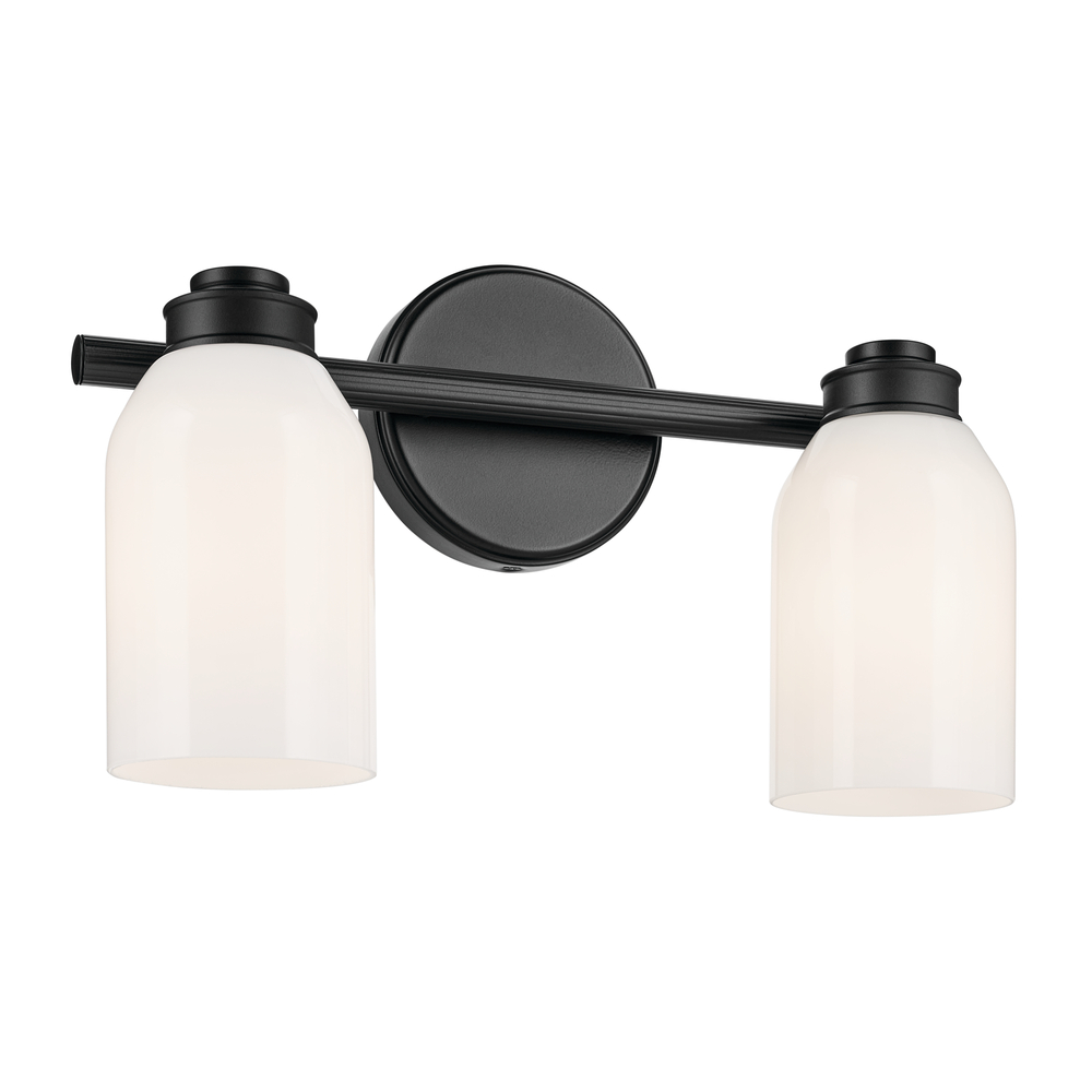 Shae 15" 2-Light Vanity Light with White Opal Glass in Black