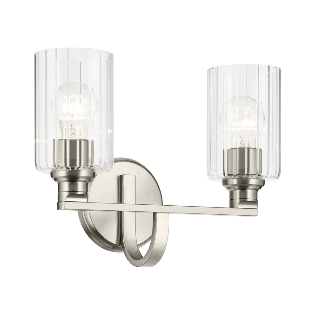 Gioe 14.25" 2-Light Vanity Light with Clear Fluted Glass in Brushed Nickel