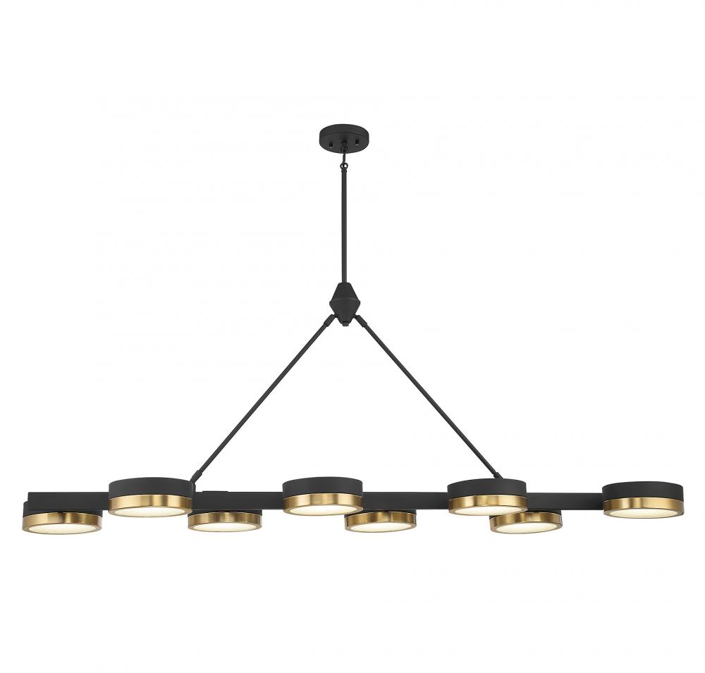 Ashor 8-Light LED Linear Chandelier in Matte Black with Warm Brass Accents