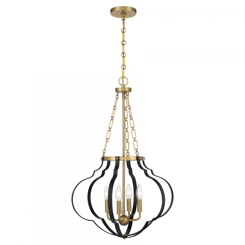 Mercer 4-Light Pendant in Matte Black and Warm Brass