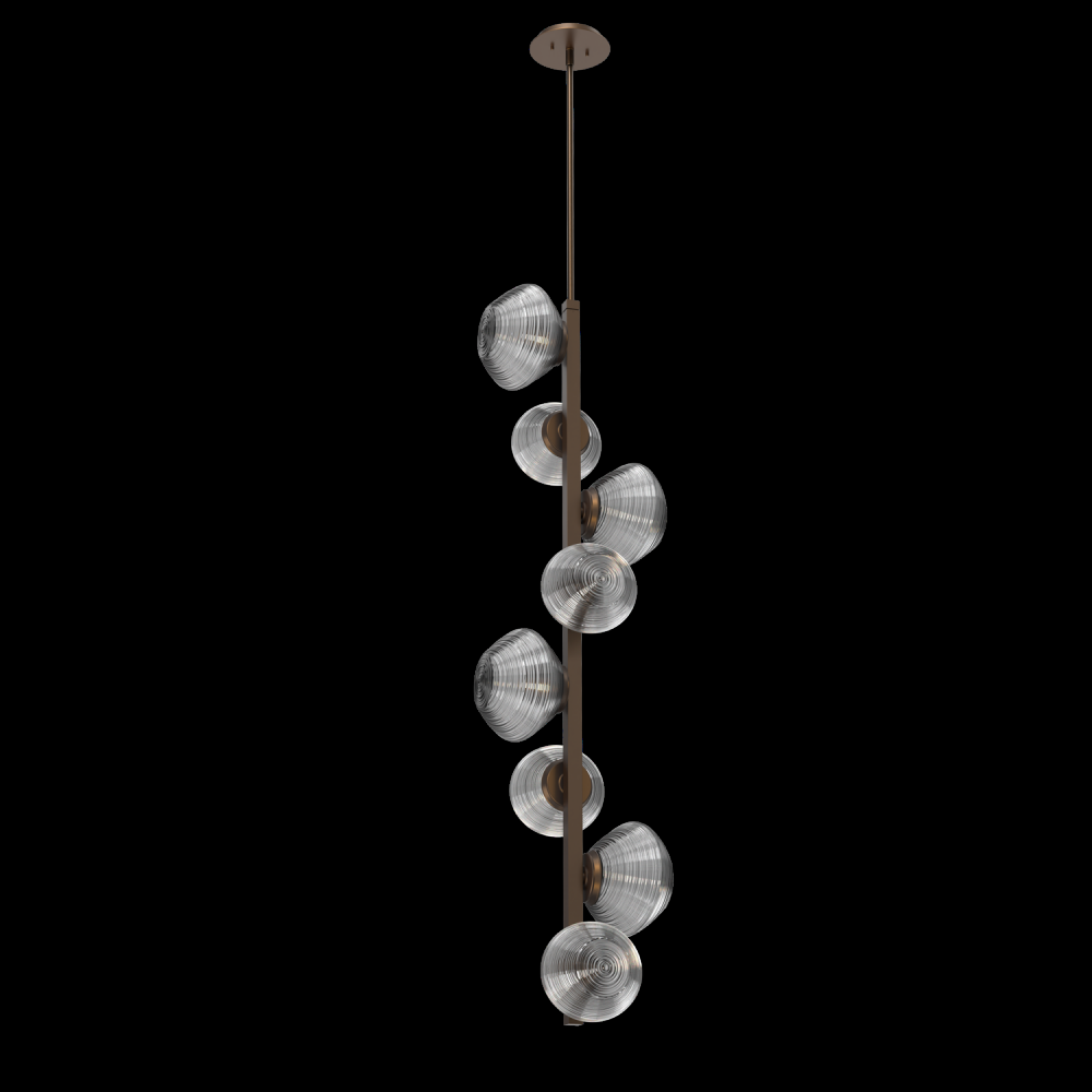 Mesa 8pc Twisted Vine-Flat Bronze-Smoke Blown Glass-Threaded Rod Suspension-LED 3000K