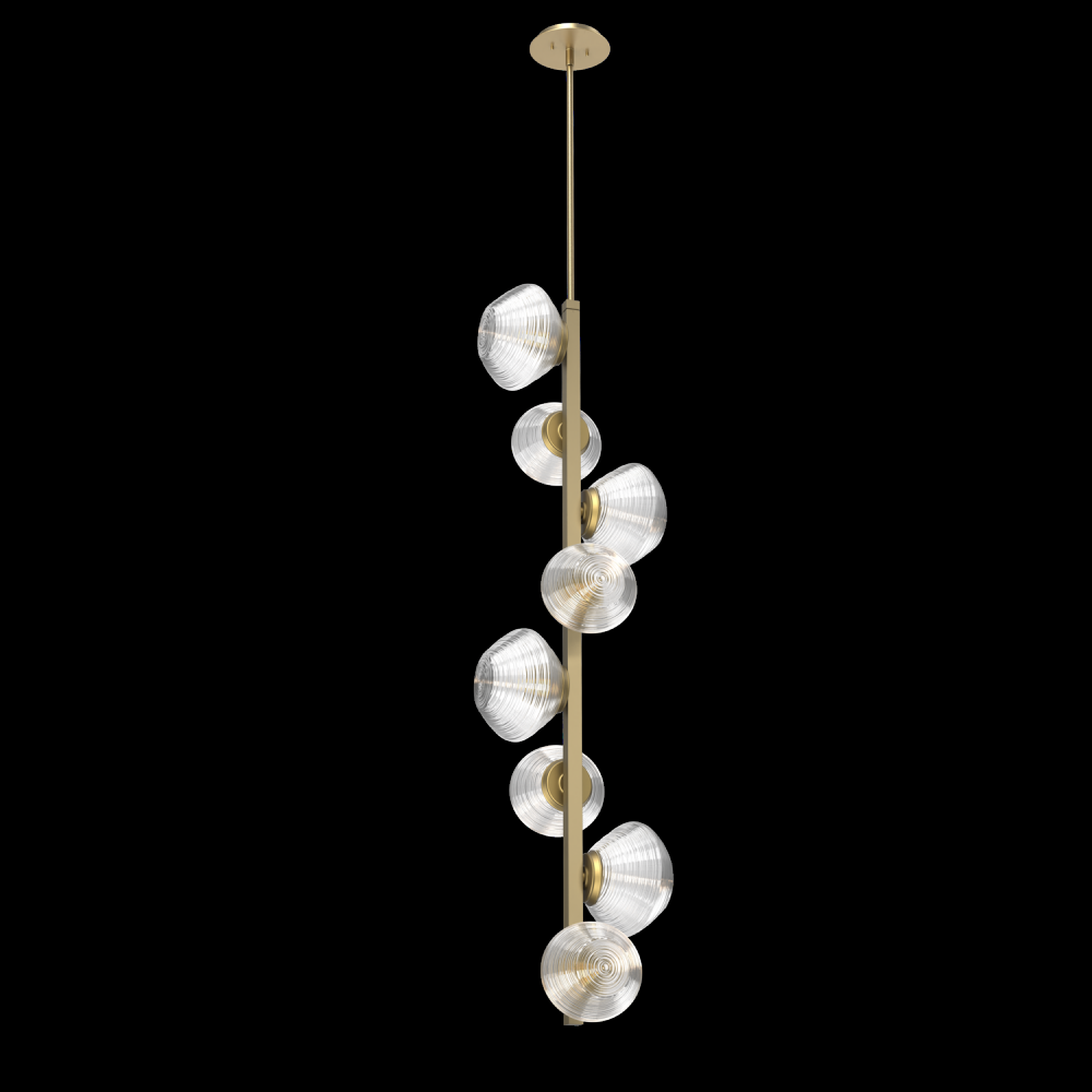 Mesa 8pc Twisted Vine-Gilded Brass-Clear Blown Glass-Threaded Rod Suspension-LED 3000K