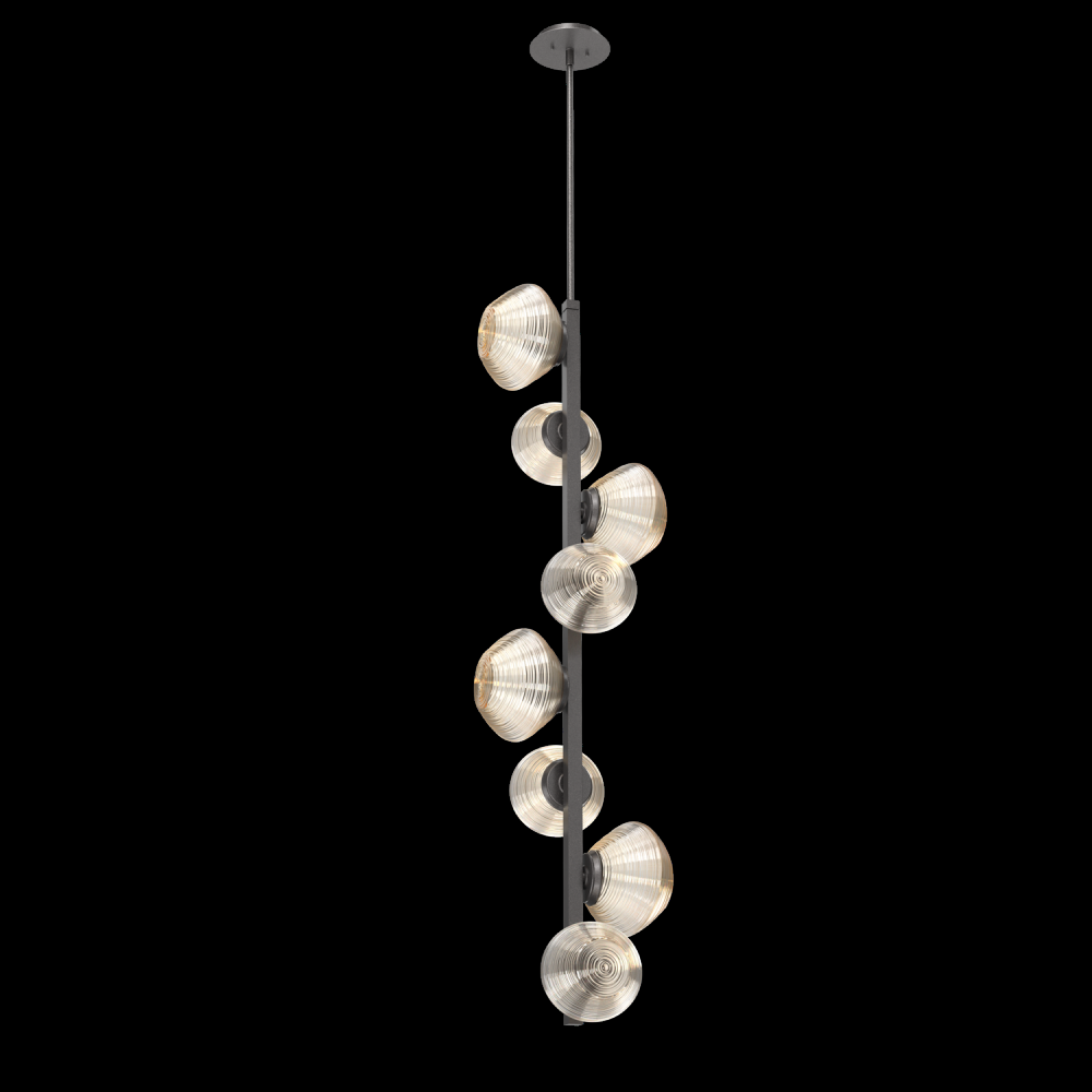 Mesa 8pc Twisted Vine-Graphite-Amber Blown Glass-Threaded Rod Suspension-LED 3000K