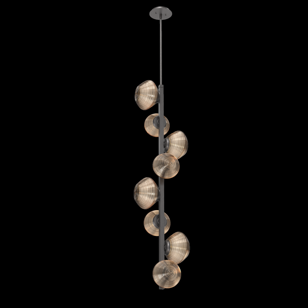 Mesa 8pc Twisted Vine-Graphite-Bronze Blown Glass-Threaded Rod Suspension-LED 3000K