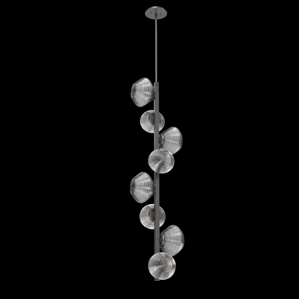 Mesa 8pc Twisted Vine-Graphite-Smoke Blown Glass-Threaded Rod Suspension-LED 3000K