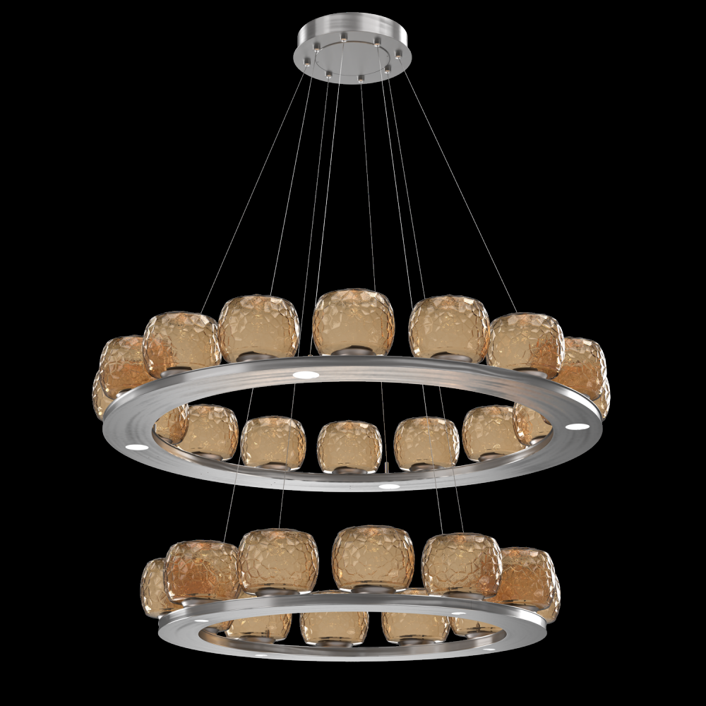 Vessel Two-Tier Platform Ring-Satin Nickel-Bronze Blown Glass-Stainless Cable-LED 2700K