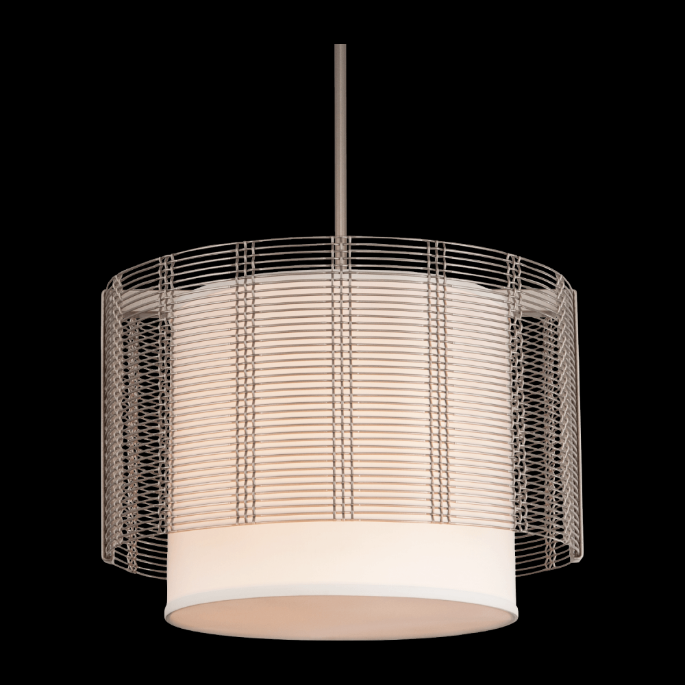 Uptown Mesh Drum with Linen Shade-31-Burnished Bronze-Linen Shade-Threaded Rod Suspension-E26