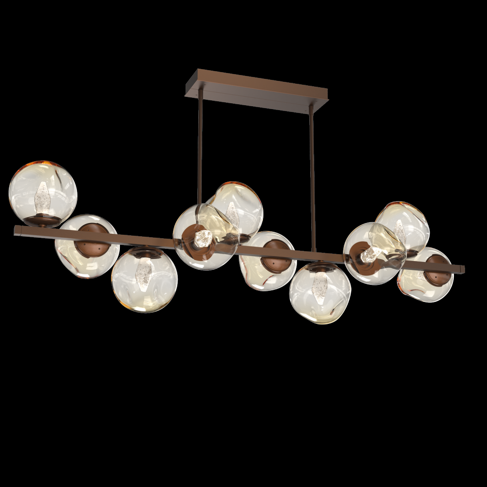 Luna 10pc Twisted Branch-Burnished Bronze-Geo Inner - Amber Outer-Threaded Rod Suspension-LED 3000K