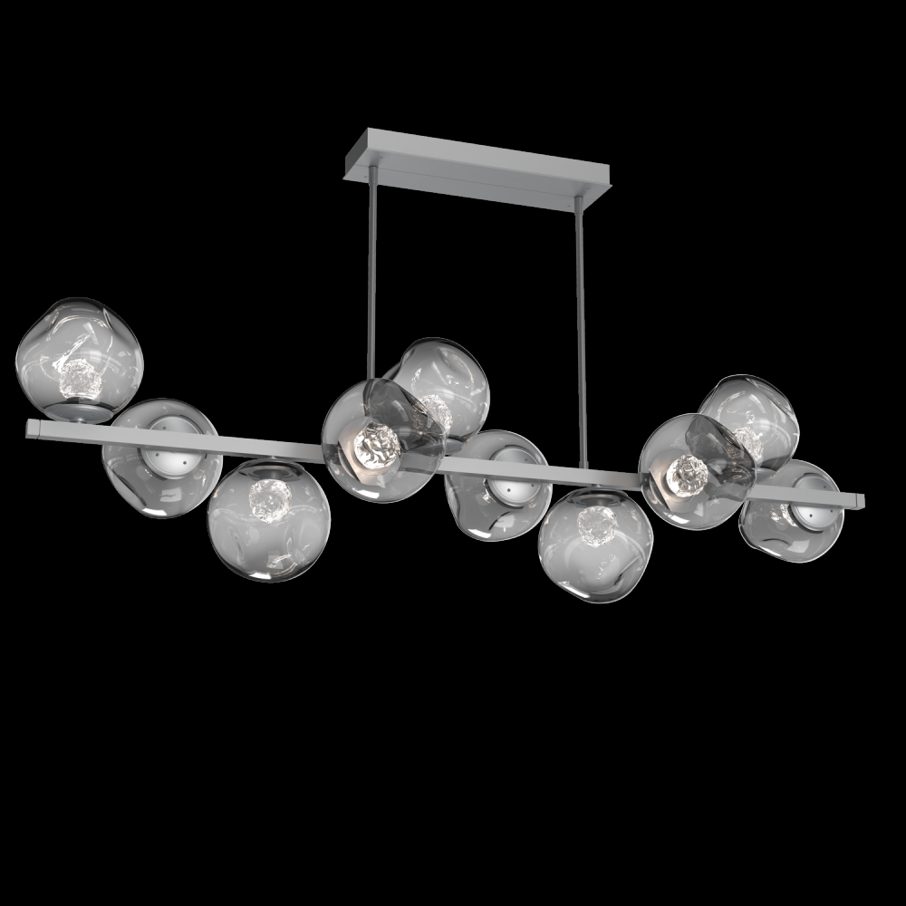 Luna 10pc Twisted Branch-Classic Silver-Floret Inner - Smoke Outer-Threaded Rod Suspension-LED 3000K