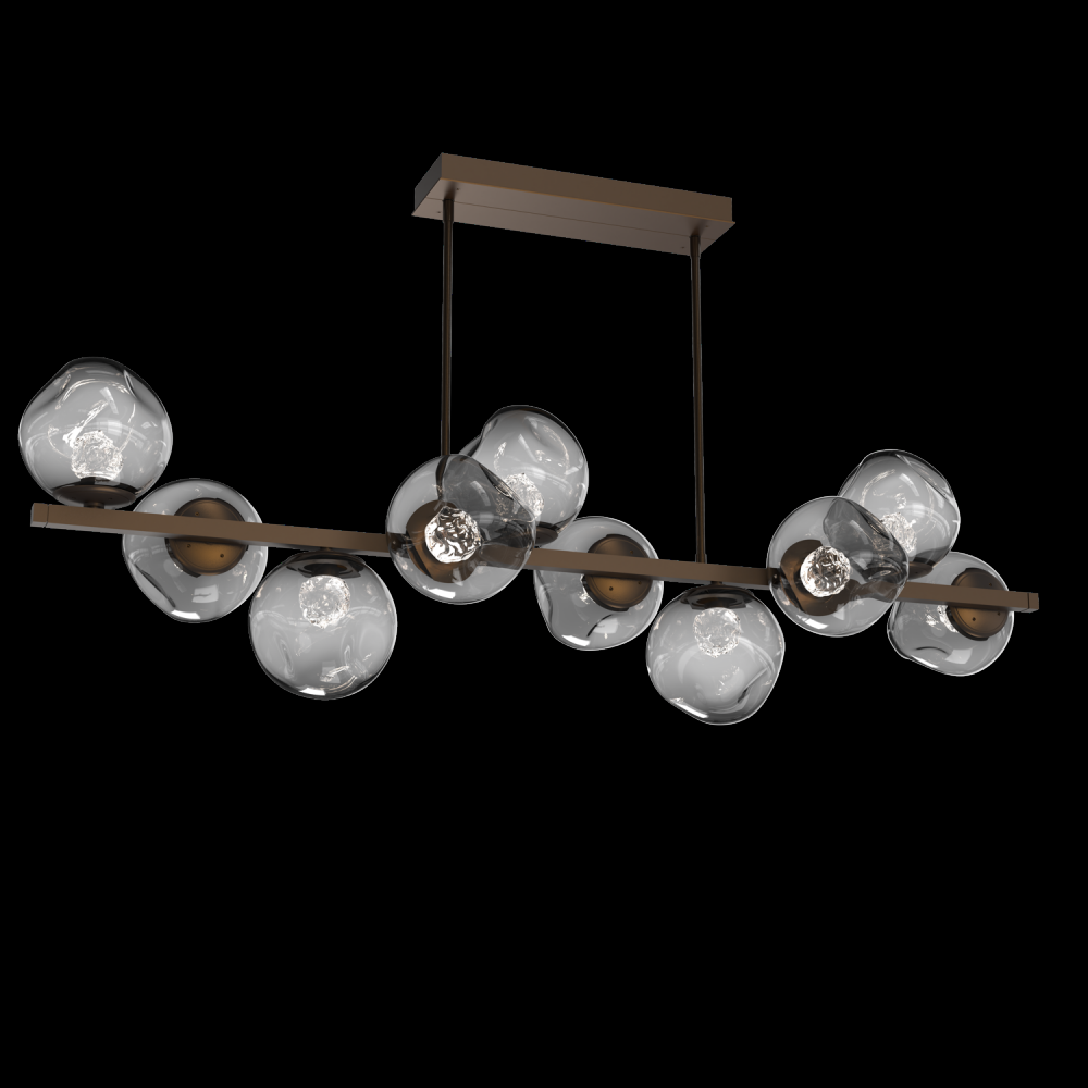 Luna 10pc Twisted Branch-Flat Bronze-Floret Inner - Smoke Outer-Threaded Rod Suspension-LED 2700K