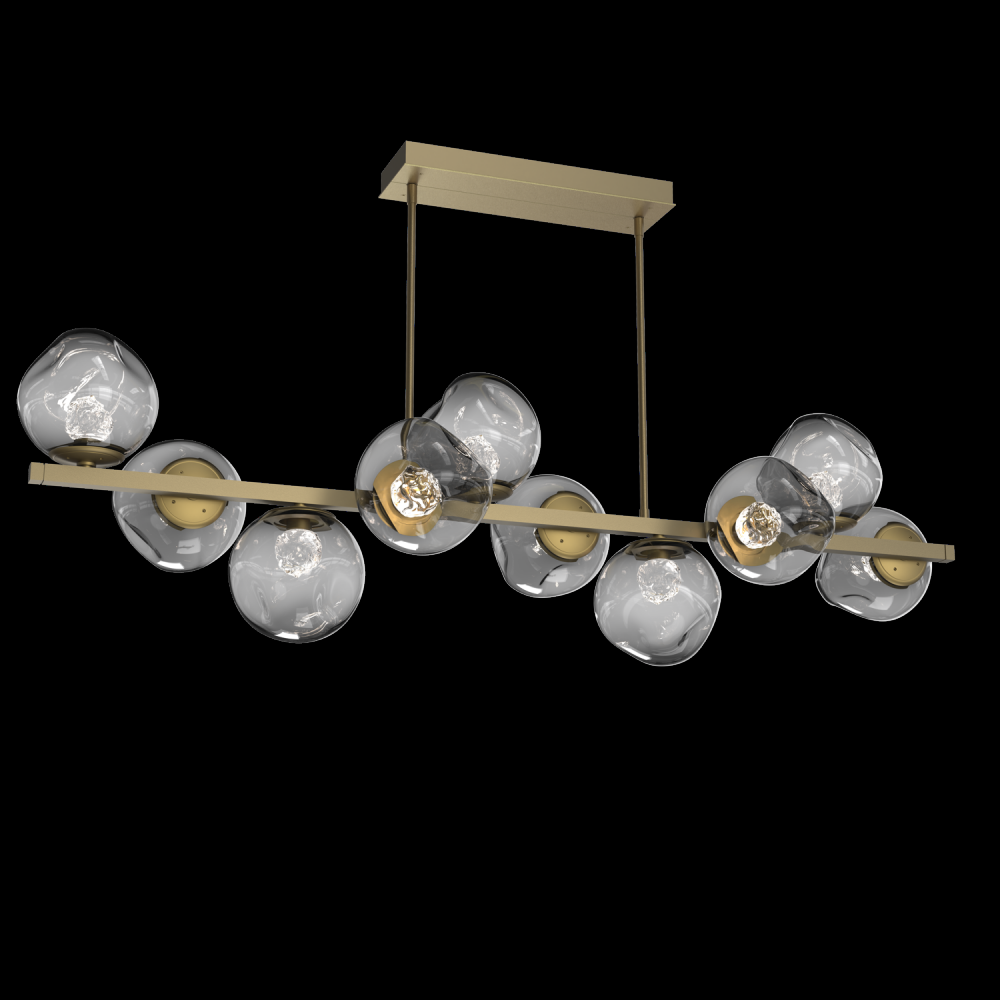 Luna 10pc Twisted Branch-Gilded Brass-Floret Inner - Smoke Outer-Threaded Rod Suspension-LED 3000K