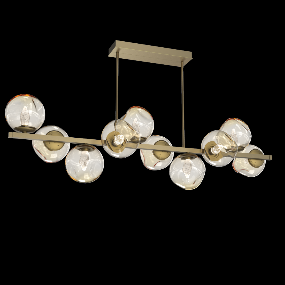 Luna 10pc Twisted Branch-Gilded Brass-Geo Inner - Amber Outer-Threaded Rod Suspension-LED 2700K