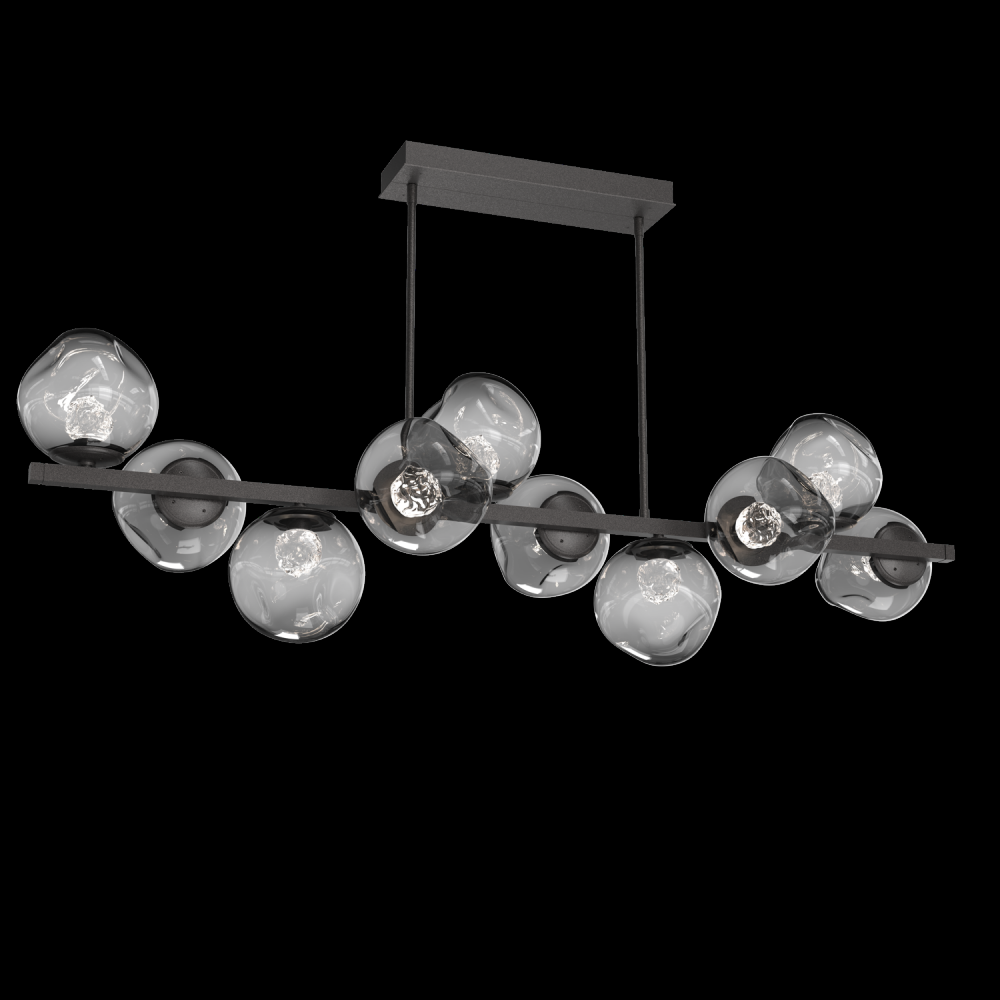 Luna 10pc Twisted Branch-Graphite-Floret Inner - Smoke Outer-Threaded Rod Suspension-LED 2700K