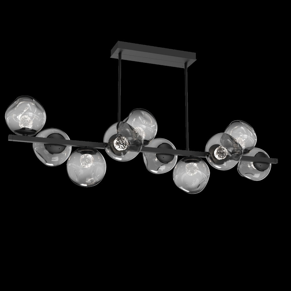 Luna 10pc Twisted Branch-Matte Black-Floret Inner - Smoke Outer-Threaded Rod Suspension-LED 3000K