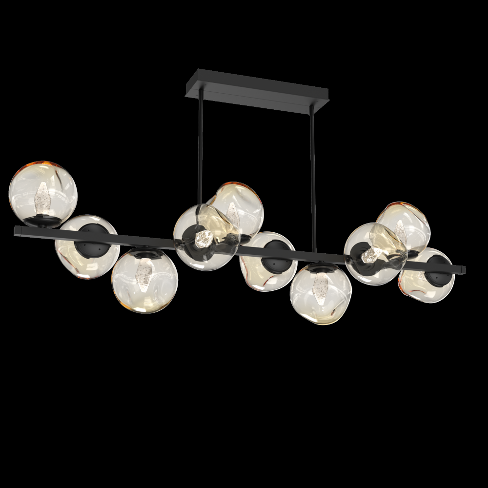 Luna 10pc Twisted Branch-Matte Black-Geo Inner - Amber Outer-Threaded Rod Suspension-LED 2700K