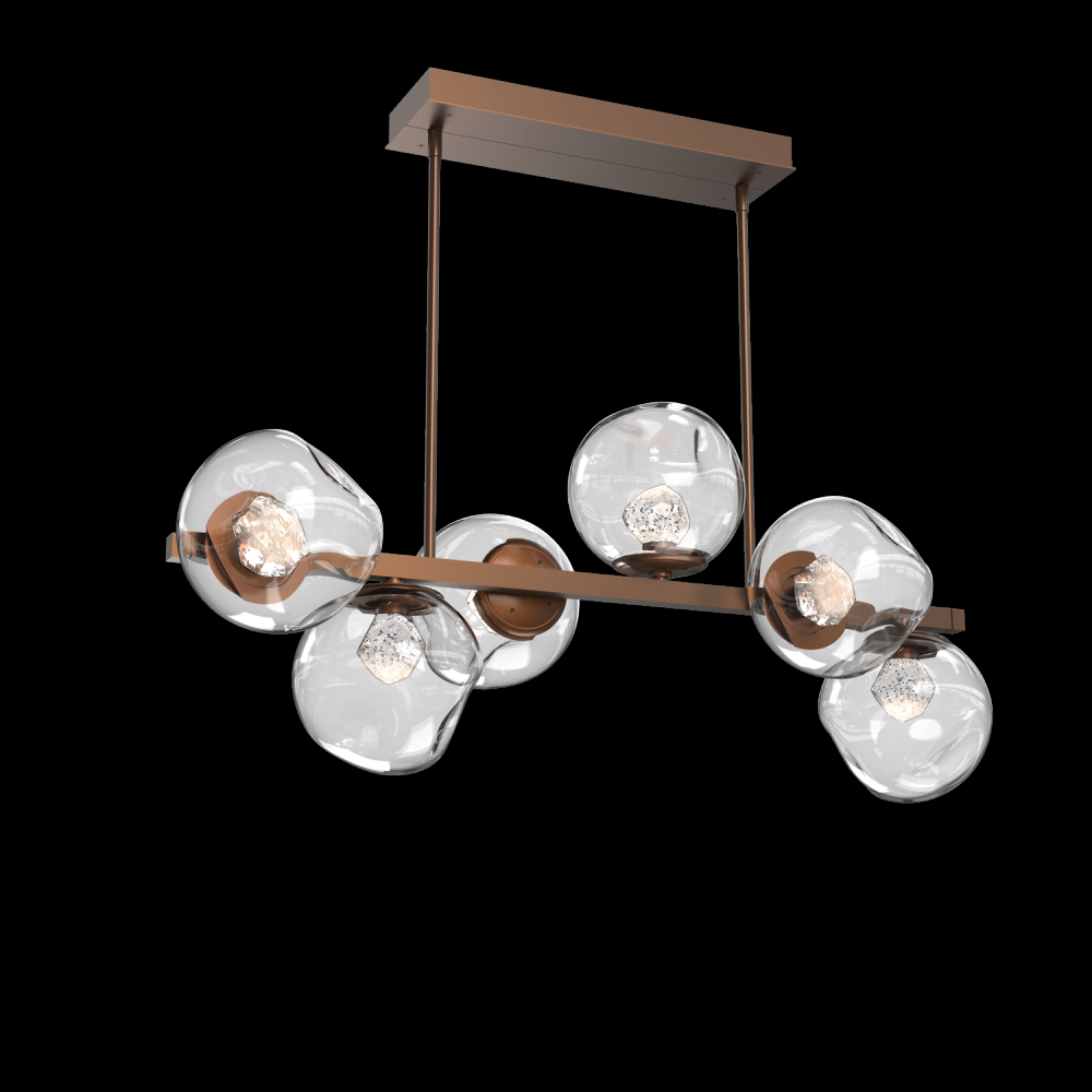 Luna 6pc Twisted Branch-Burnished Bronze-Zircon Inner - Clear Outer-Threaded Rod Suspension-LED