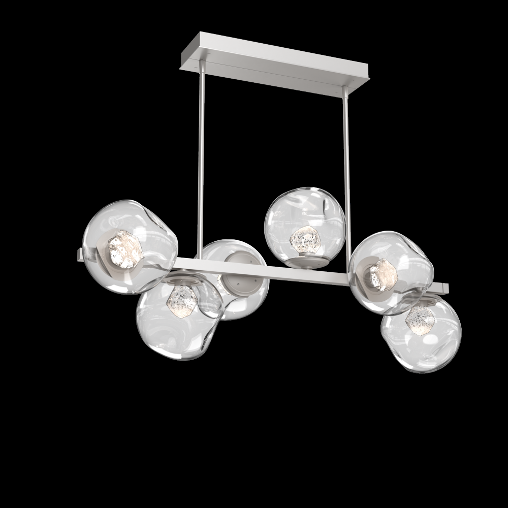 Luna 6pc Twisted Branch-Beige Silver-Zircon Inner - Clear Outer-Threaded Rod Suspension-LED 2700K