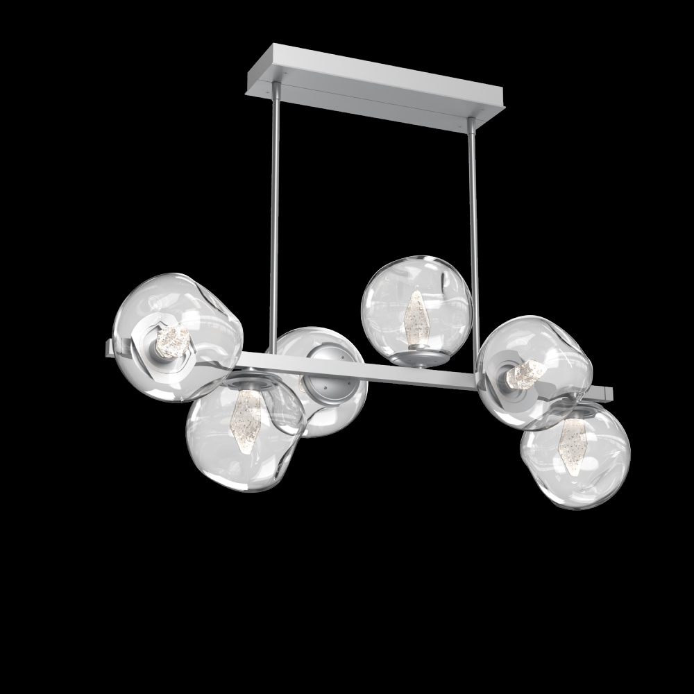 Luna 6pc Twisted Branch-Classic Silver-Geo Inner - Clear Outer-Threaded Rod Suspension-LED 2700K