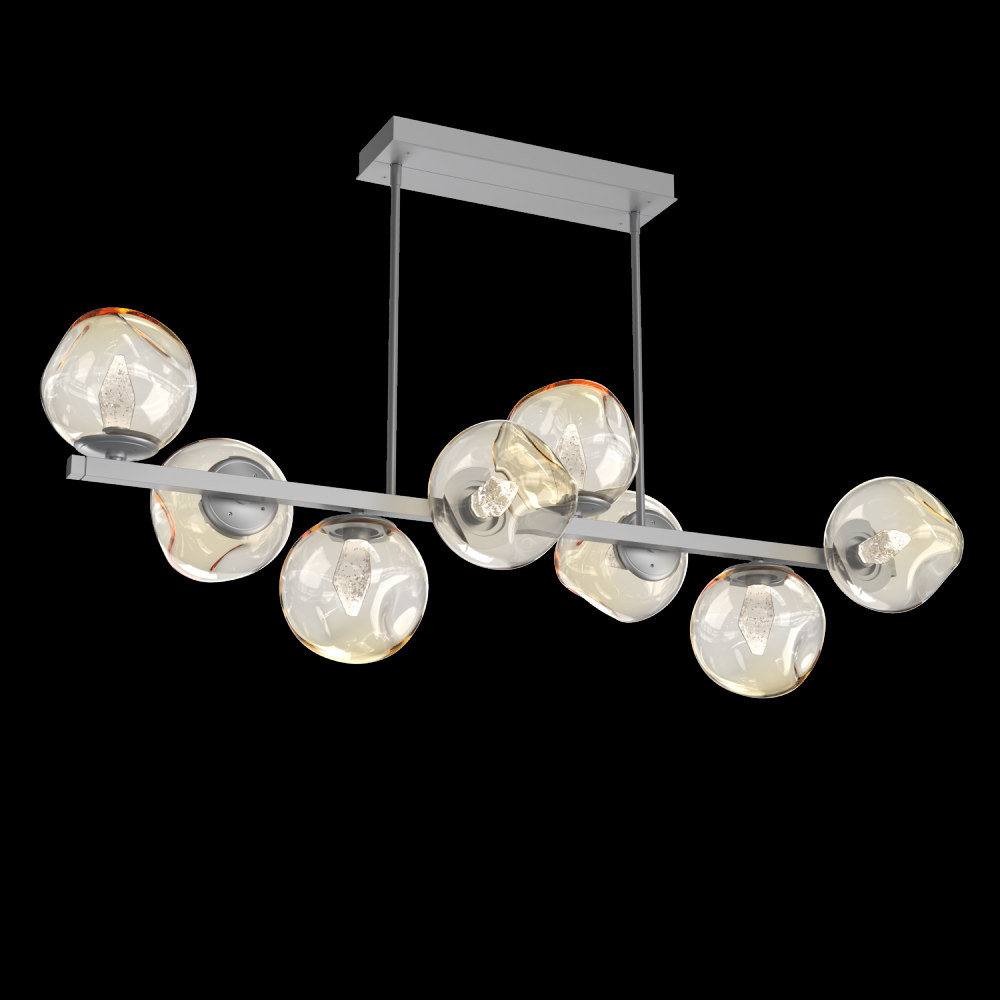 Luna 8pc Twisted Branch-Classic Silver-Geo Inner - Amber Outer-Threaded Rod Suspension-LED 3000K