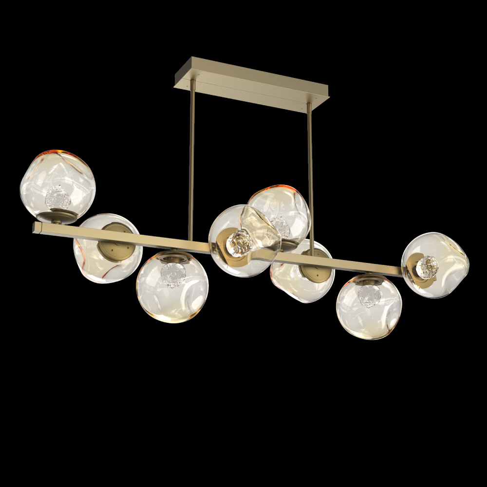 Luna 8pc Twisted Branch-Gilded Brass-Floret Inner - Amber Outer-Threaded Rod Suspension-LED 2700K