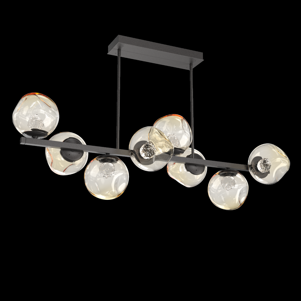 Luna 8pc Twisted Branch-Graphite-Floret Inner - Amber Outer-Threaded Rod Suspension-LED 2700K