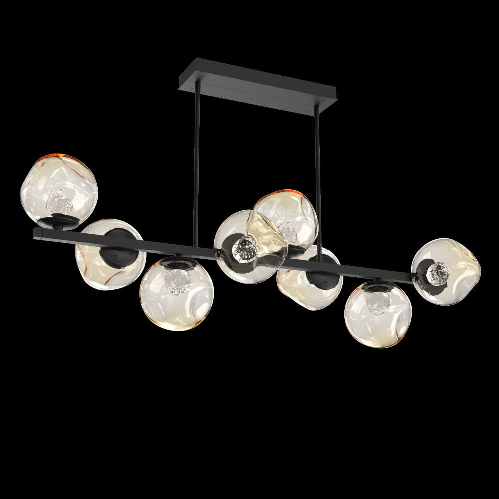 Luna 8pc Twisted Branch-Matte Black-Floret Inner - Amber Outer-Threaded Rod Suspension-LED 2700K