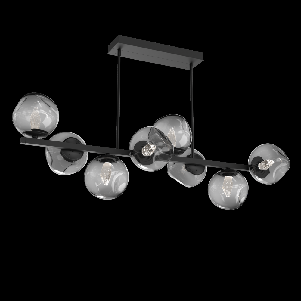 Luna 8pc Twisted Branch-Matte Black-Geo Inner - Smoke Outer-Threaded Rod Suspension-LED 2700K