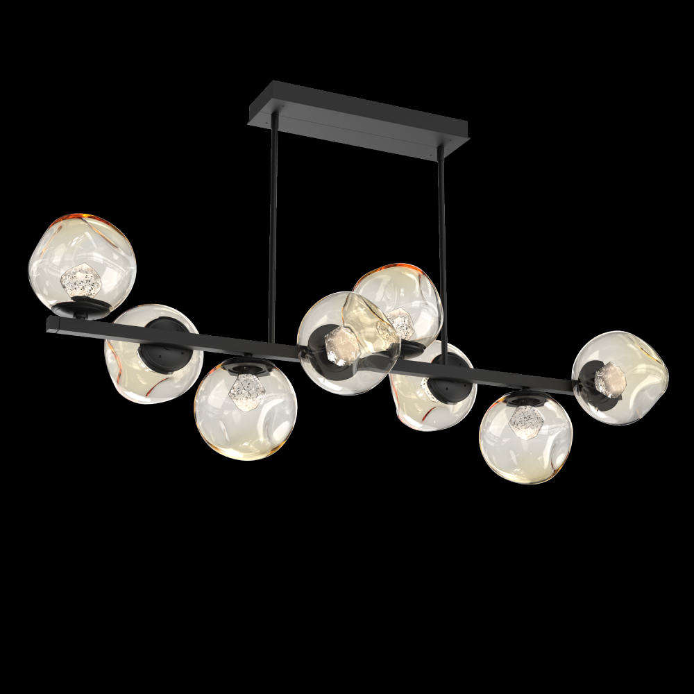 Luna 8pc Twisted Branch-Matte Black-Zircon Inner - Amber Outer-Threaded Rod Suspension-LED 2700K