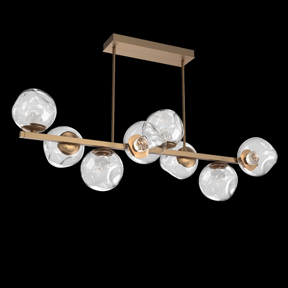 Luna 8pc Twisted Branch-Novel Brass-Floret Inner - Clear Outer-Threaded Rod Suspension-LED 2700K