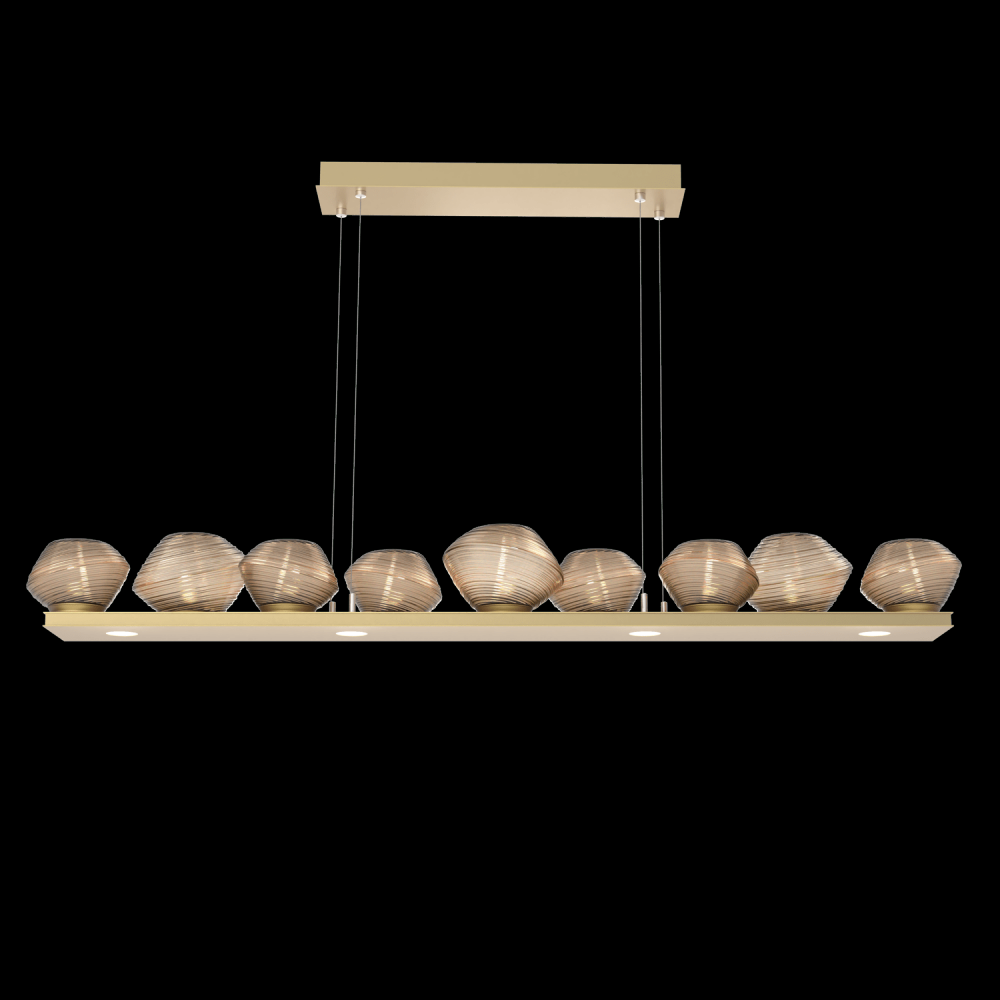 Mesa 59" Linear Suspension-Gilded Brass-Bronze Blown Glass