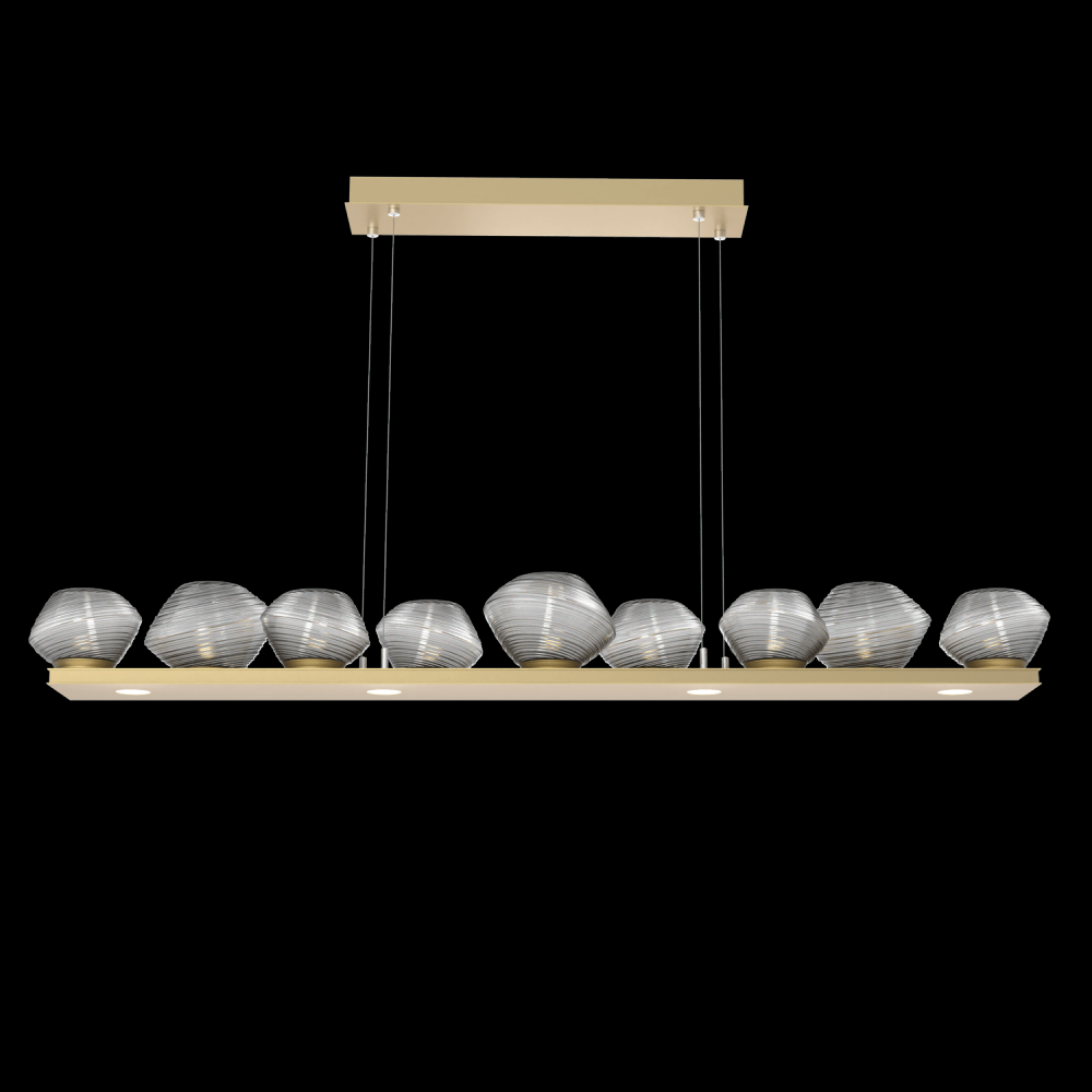 Mesa 59" Linear Suspension-Gilded Brass-Smoke Blown Glass