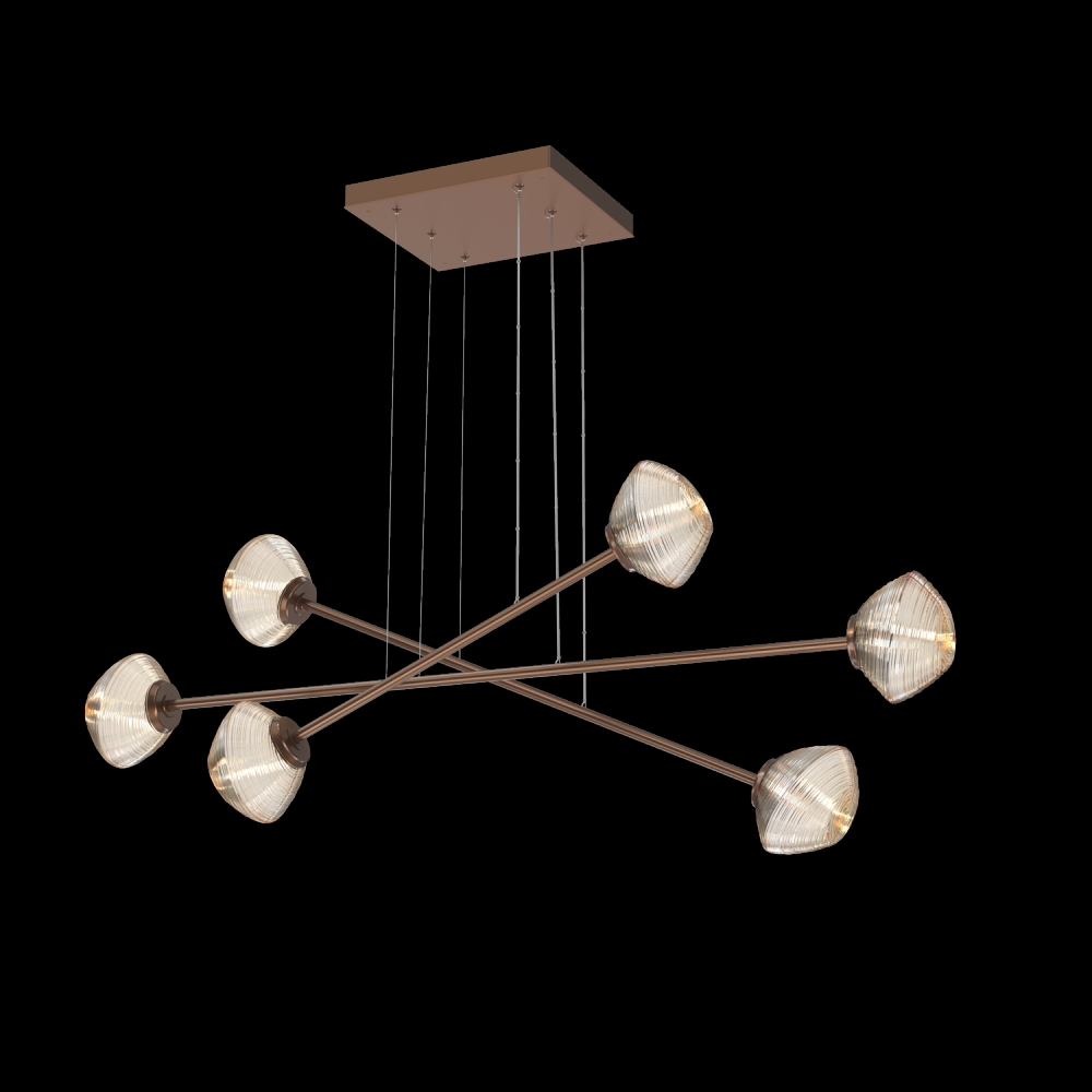 Mesa Triple Moda-Burnished Bronze-Amber Blown Glass-Stainless Cable-LED 2700K