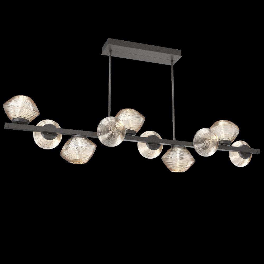 Mesa 10pc Twisted Branch-Graphite-Amber Blown Glass-Threaded Rod Suspension-LED 3000K