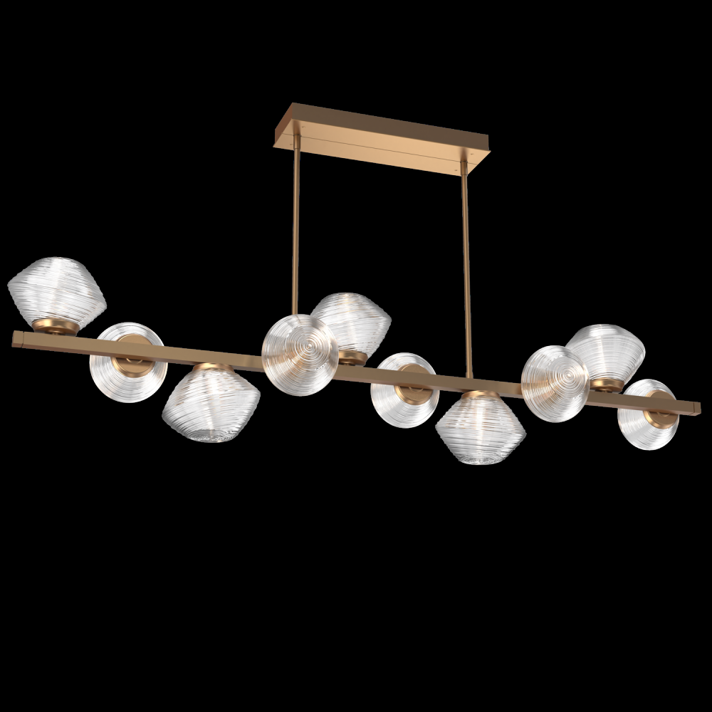 Mesa 10pc Twisted Branch-Novel Brass-Clear Blown Glass-Threaded Rod Suspension-LED 2700K