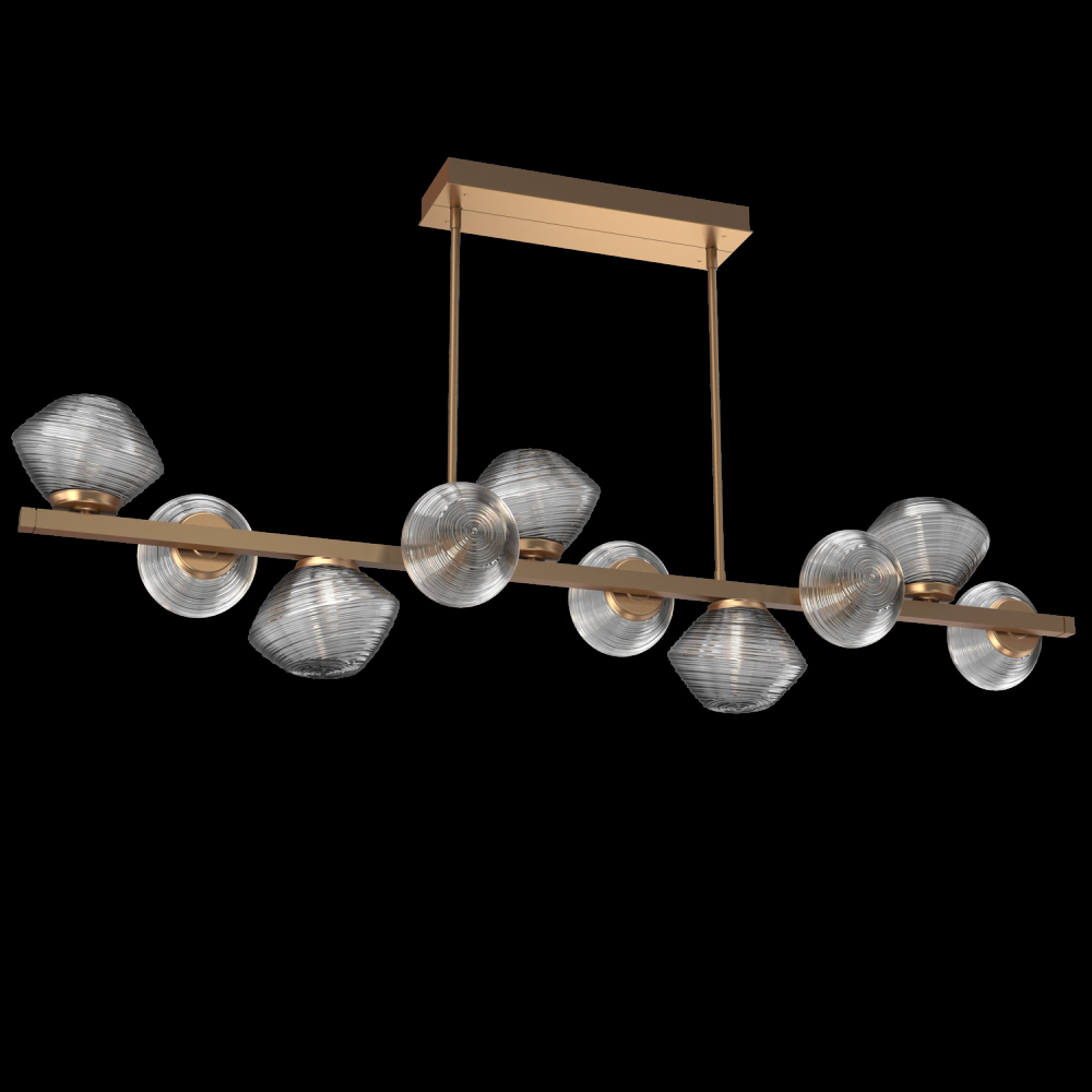 Mesa 10pc Twisted Branch-Novel Brass-Smoke Blown Glass-Threaded Rod Suspension-LED 3000K