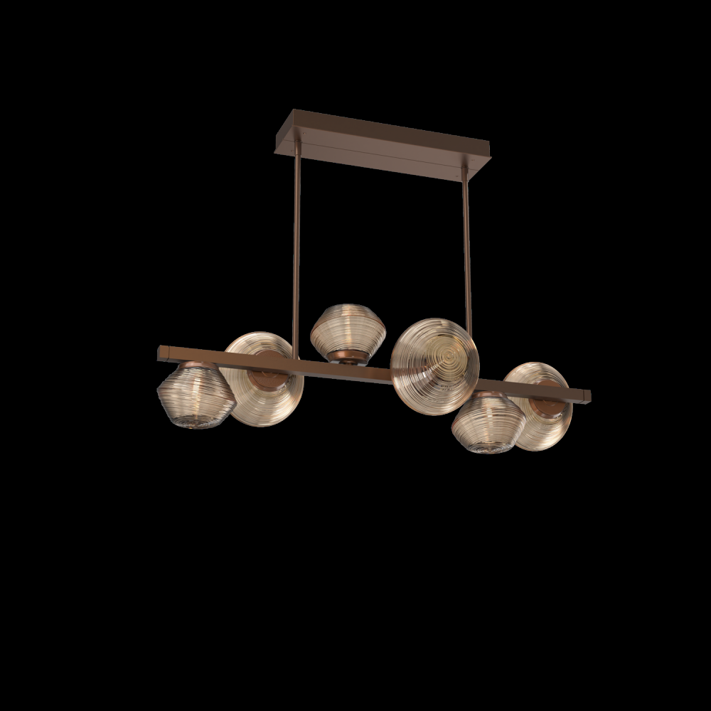 Mesa 6pc Twisted Branch-Burnished Bronze-Bronze Blown Glass-Threaded Rod Suspension-LED 3000K