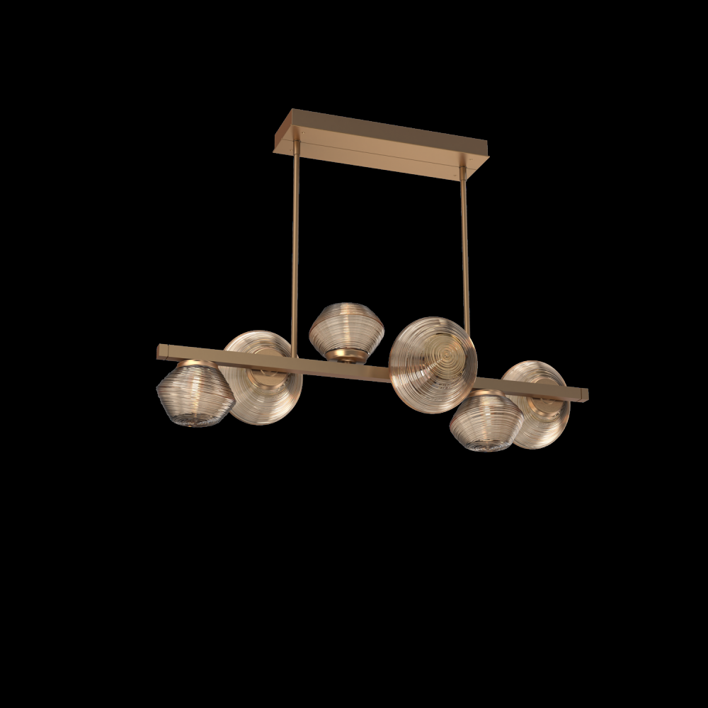 Mesa 6pc Twisted Branch-Novel Brass-Bronze Blown Glass-Threaded Rod Suspension-LED 3000K