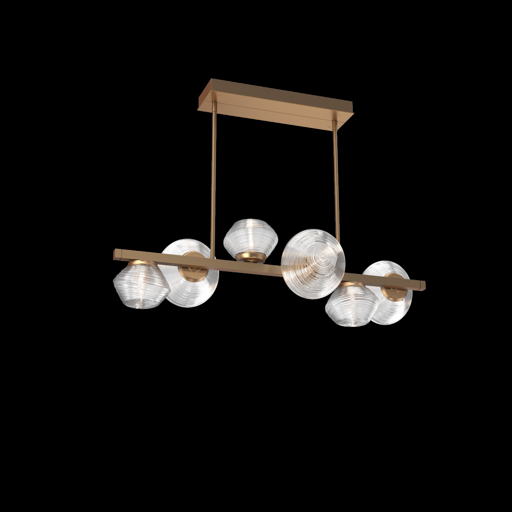 Mesa 6pc Twisted Branch-Novel Brass-Clear Blown Glass-Threaded Rod Suspension-LED 3000K