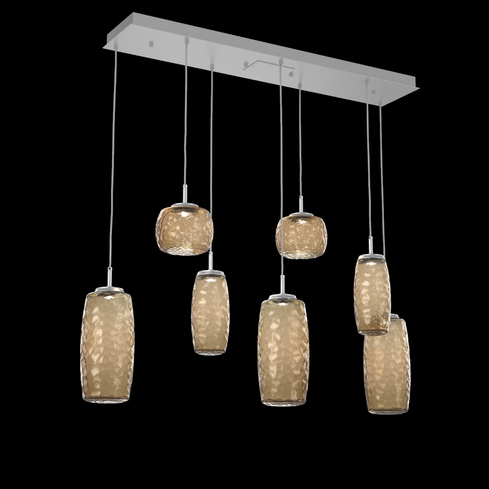 Vessel 7pc Linear Multi-Pendant-Classic Silver-Bronze Blown Glass-Cloth Braided Cord-LED 3000K