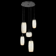 Hammerton CHB0091-05-MB-A-C01-L3 - Vessel 5pc Round Multi-Pendant-Matte Black-Amber Blown Glass-Cloth Braided Cord-LED 3000K