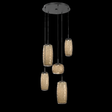 Hammerton CHB0091-05-MB-B-C01-L3 - Vessel 5pc Round Multi-Pendant-Matte Black-Bronze Blown Glass-Cloth Braided Cord-LED 3000K