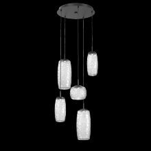 Hammerton CHB0091-05-MB-C-C01-L3 - Vessel 5pc Round Multi-Pendant-Matte Black-Clear Blown Glass-Cloth Braided Cord-LED 3000K