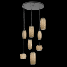 Hammerton CHB0091-08-MB-B-C01-L1 - Vessel 8pc Round Multi-Pendant-Matte Black-Bronze Blown Glass-Cloth Braided Cord-LED 2700K