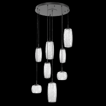 Hammerton CHB0091-08-MB-C-C01-L3 - Vessel 8pc Round Multi-Pendant-Matte Black-Clear Blown Glass-Cloth Braided Cord-LED 3000K