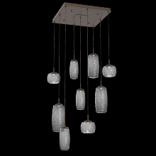 Hammerton CHB0091-09-FB-S-C01-L1 - Vessel 9pc Square Multi-Pendant-Flat Bronze-Smoke Blown Glass-Cloth Braided Cord-LED 2700K