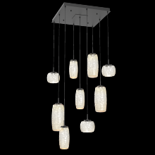 Hammerton CHB0091-09-MB-A-C01-L3 - Vessel 9pc Square Multi-Pendant-Matte Black-Amber Blown Glass-Cloth Braided Cord-LED 3000K