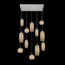 Hammerton CHB0091-12-BS-B-C01-L1 - Vessel 12pc Square Multi-Pendant-Beige Silver-Bronze Blown Glass-Cloth Braided Cord-LED 2700K