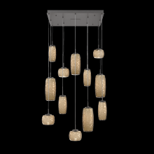 Hammerton CHB0091-12-GP-B-C01-L3 - Vessel 12pc Square Multi-Pendant-Graphite-Bronze Blown Glass-Cloth Braided Cord-LED 3000K