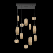 Hammerton CHB0091-12-MB-B-C01-L1 - Vessel 12pc Square Multi-Pendant-Matte Black-Bronze Blown Glass-Cloth Braided Cord-LED 2700K